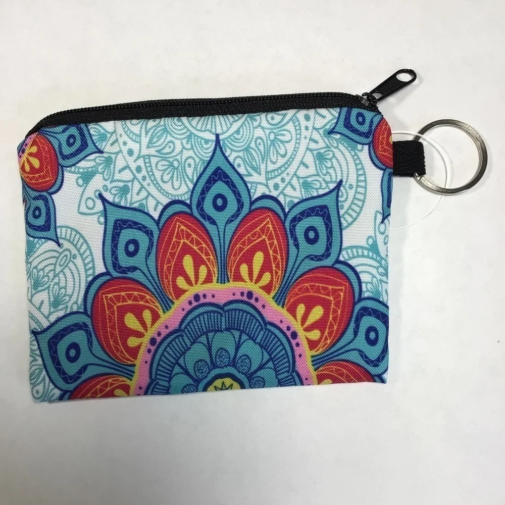 Colorful Mandala Zippered Mini Clutch with Ring